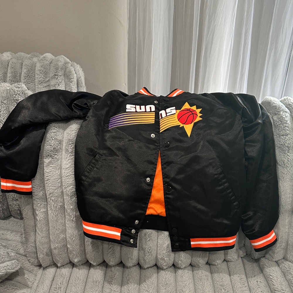 Mitchell & Ness Black and Orange Hardwood Classics Satin Jacket